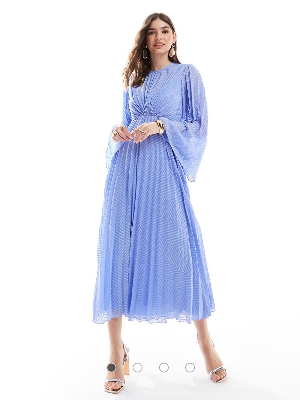 ASOS DESIGN Blue Pleated Chevron Chiffon Midi Dress - Size 0